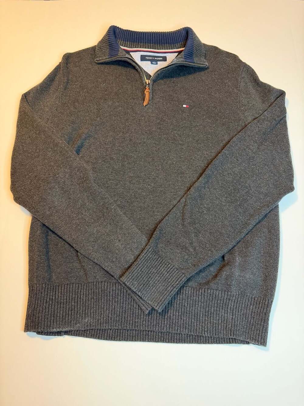 Tommy Hilfiger 1/4 Zip Knit Sweater Size M Gray Pullover
